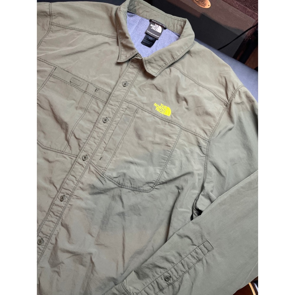 The North Face Button Up Shirt Mens XXL Olive Green Excellent Long Sleeve Hiking